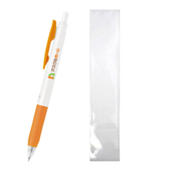 サラサクリップホワイトボールペン　オレンジ　フルカラー印刷　PP袋入れ