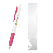 サラサクリップホワイトボールペン　ピンク　フルカラー印刷　PP袋入れ