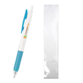 サラサクリップホワイトボールペン　ライトブルー　フルカラー印刷　PP袋入れ